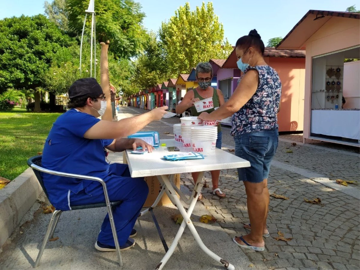 Kemer Belediyesi sokak hayvanları için mama kabı dağıttı