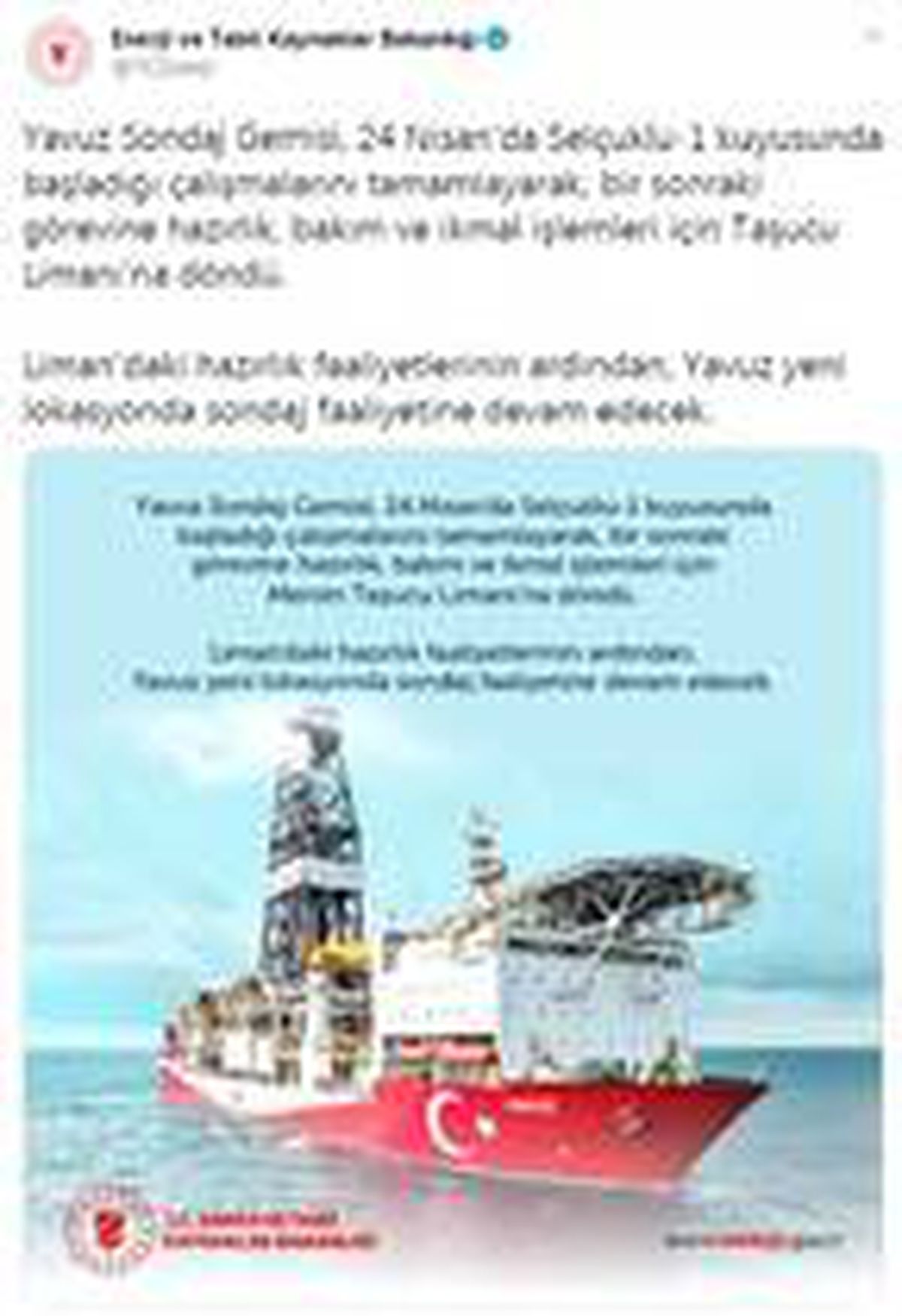 \'Yavuz Sondaj Gemisi, Selçuklu-1 kuyusunda başladığı çalışmalarını tamamladı\'
