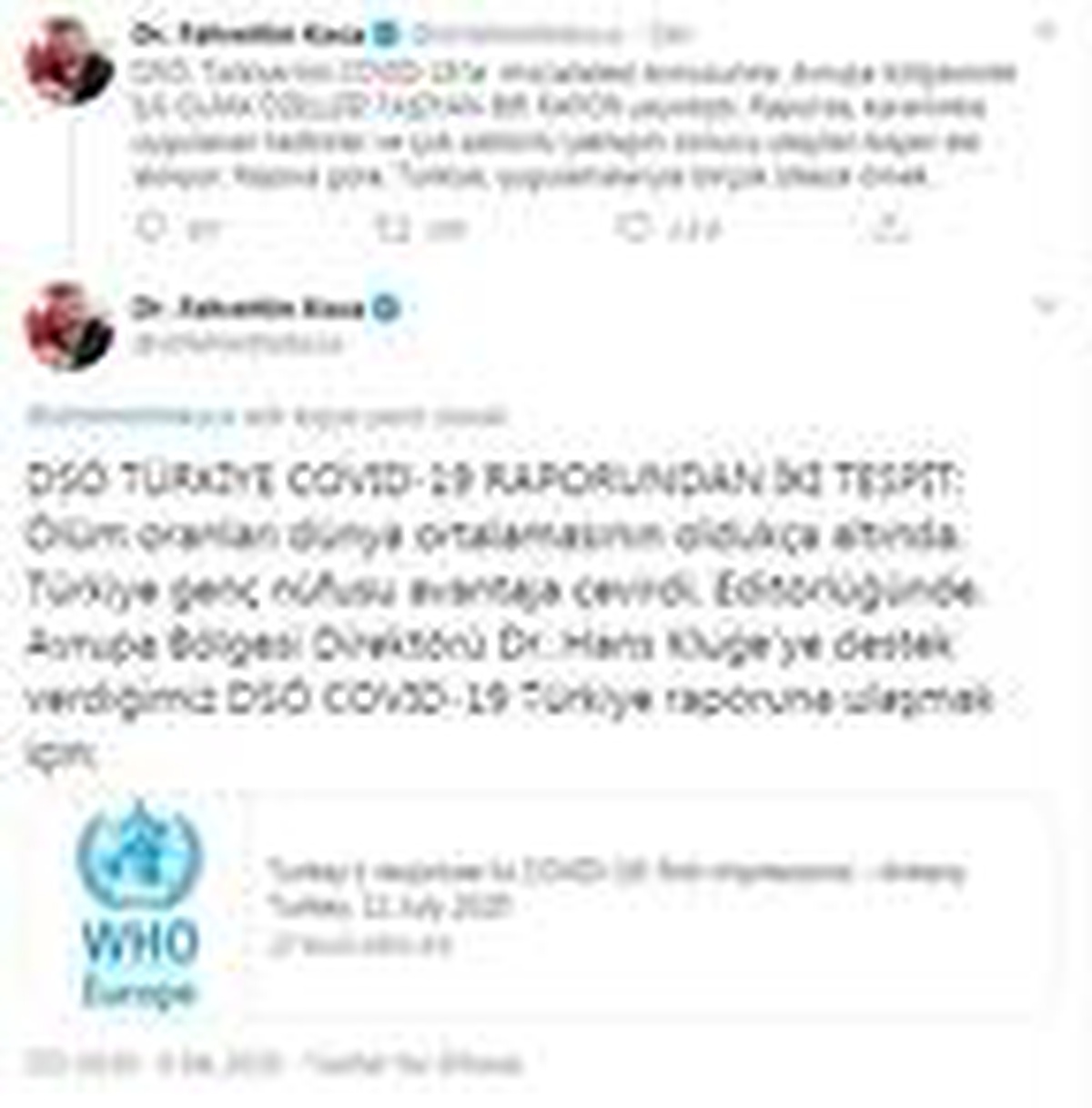 Bakan Koca: DSÖ raporuna göre Türkiye, uygulamalarıyla birçok ülkeye örnek
