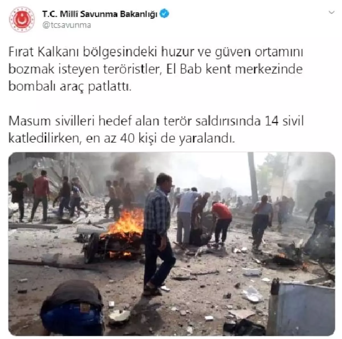 MSB: El Bab\'da teröristlerin bombalı araçlı saldırısında 14 sivil öldü