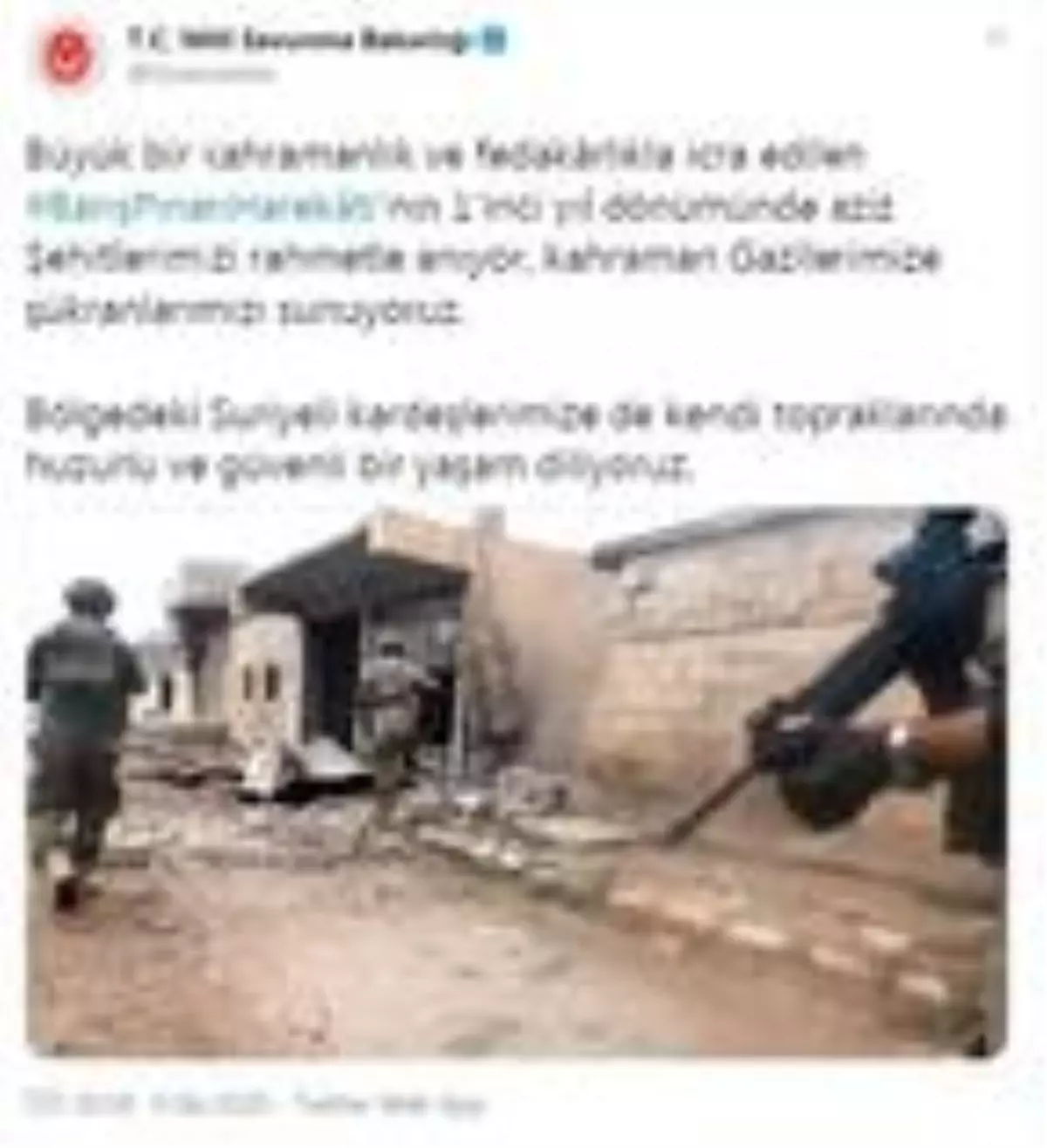 Son dakika haberleri: MSB\'den \'Barış Pınarı\'nın 1\'inci yıl dönümünde paylaşım