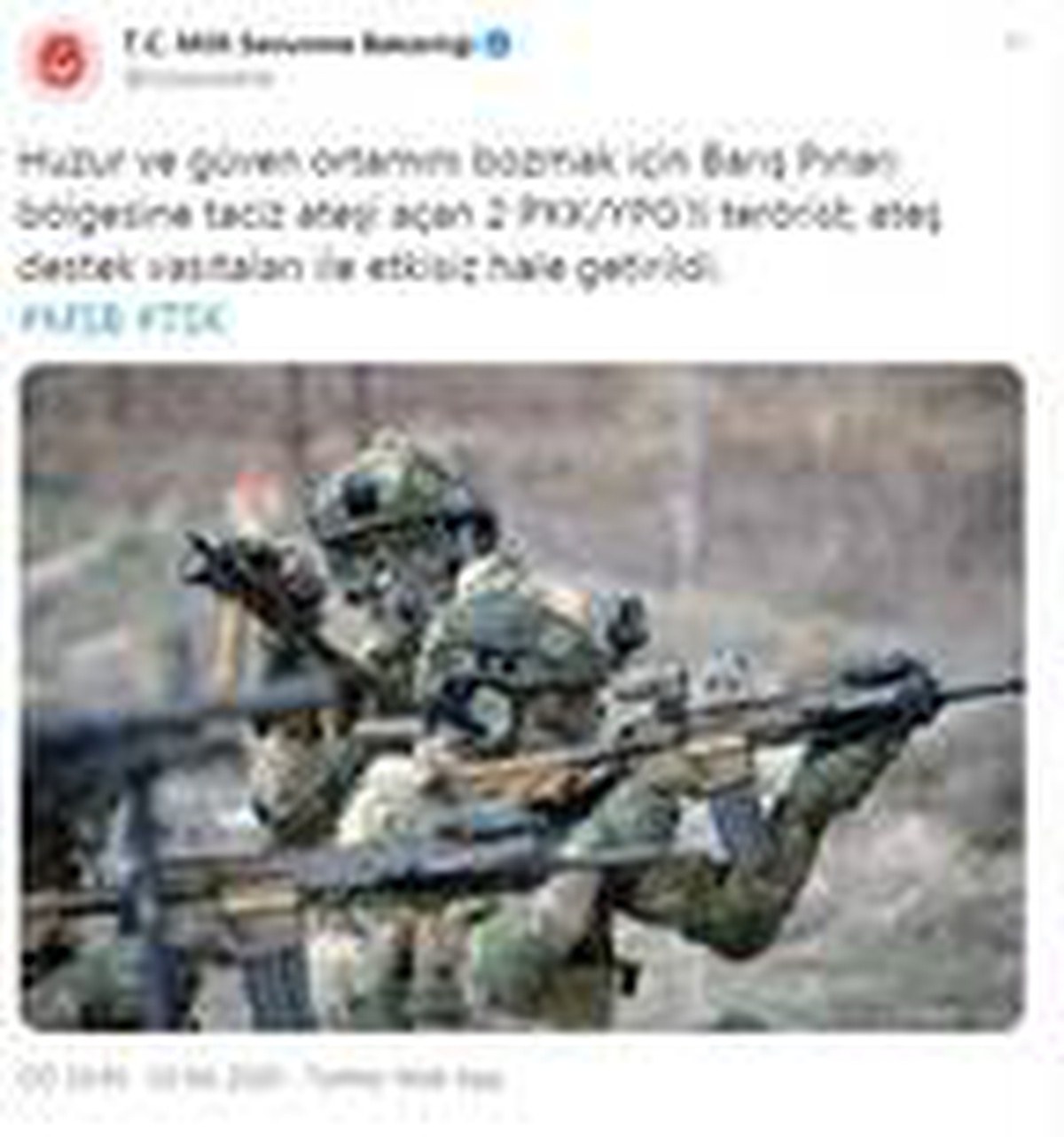 MSB: 2 PKK/YPG\'li terörist etkisiz hale getirildi