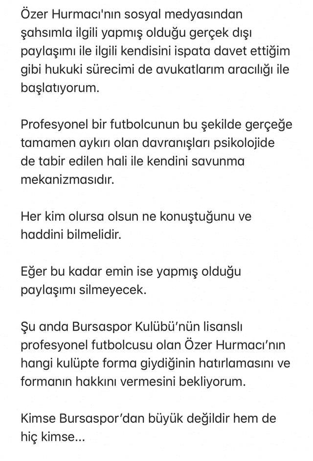 Bursaspor Eski Başkanı Mestan, kendisini maç satma ile suçladığı Özer Hurmacı'yı mahkemeye veriyor