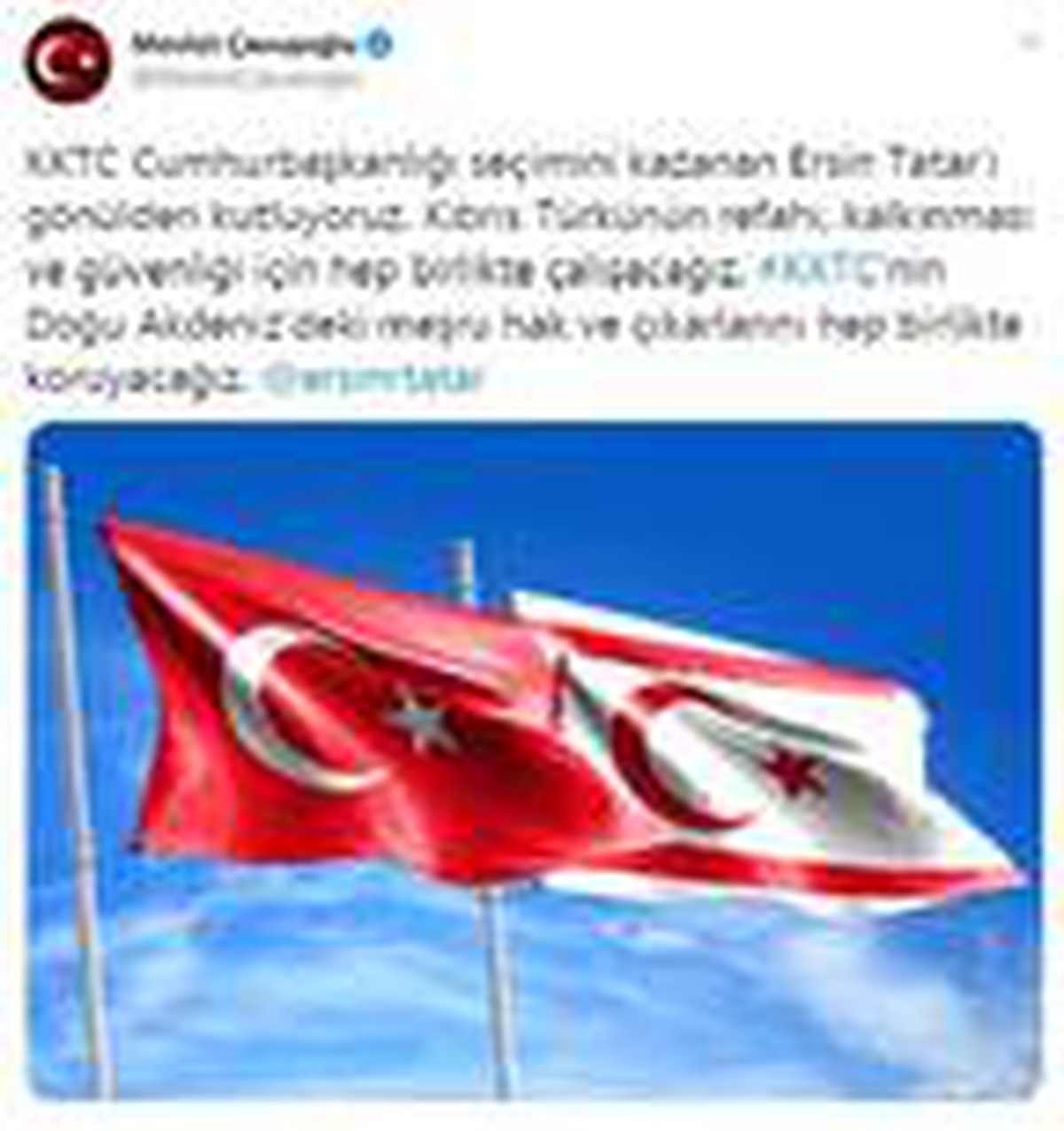 Son dakika... Dışişleri Bakanı Çavuşoğlu\'ndan KKTC Cumhurbaşkanı seçilen Ersin Tatar\'a tebrik