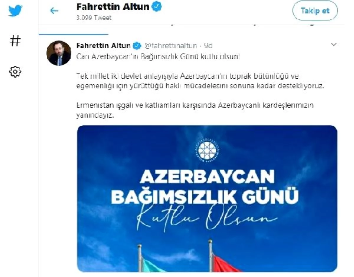 İletişim Başkanı Altun\'dan \'Azerbaycan Bağımsızlık Günü\' mesajı