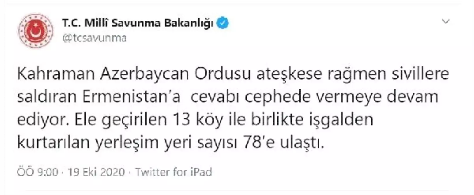 MSB: İşgalden kurtarılan yerleşim yeri sayısı 78\'e ulaştı