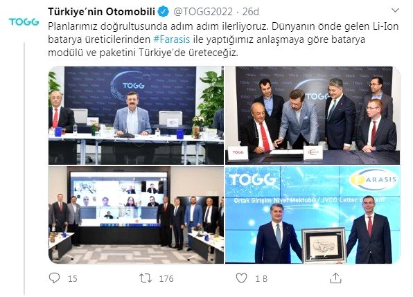 Yerli otomobil TOGG'un pili Türkiye'de üretilecek
