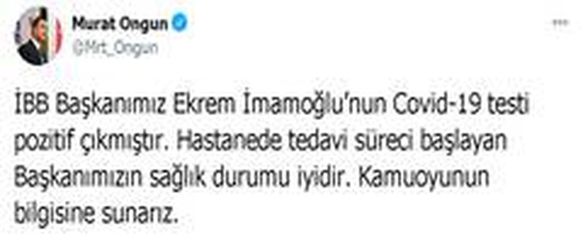 İBB Başkanı Ekrem İmamoğlu\'nun Kovid-19 testi pozitif çıktı