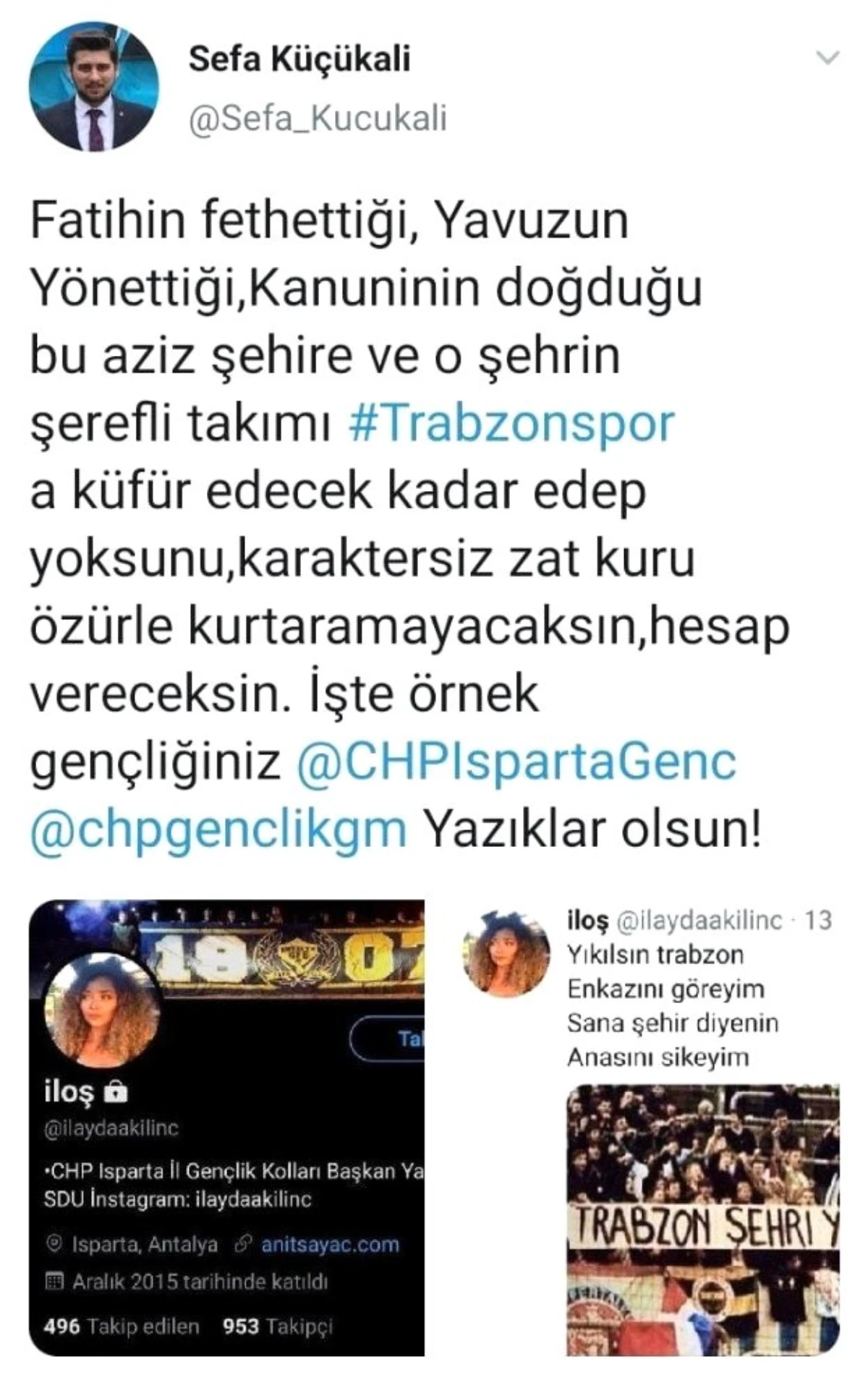 CHP Isparta İl Gençlik Kolları Başkan Yardımcısının Trabzon\'a yönelik hakaretlerine tepkiler sürüyor