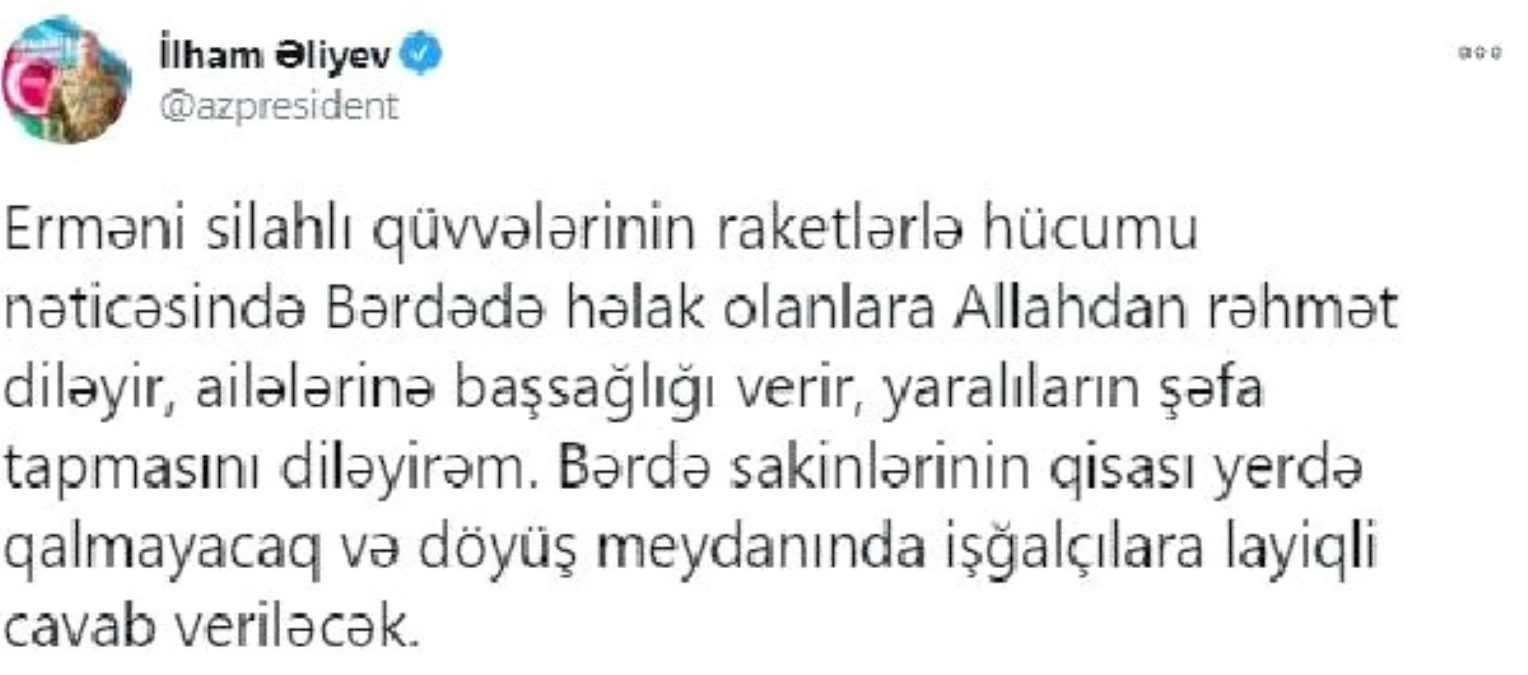 Azerbaycan Cumhurbaşkanı Aliyev\'den Ermenistan\'a "Berde" ultimatomu