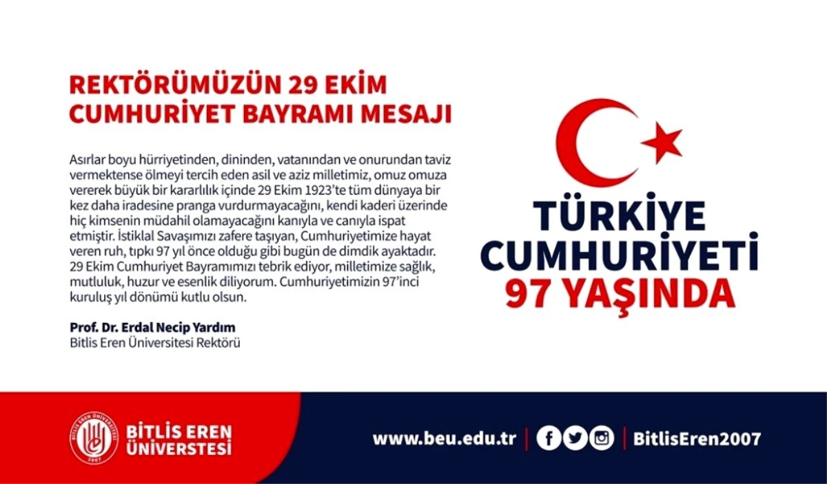 Rektör Yardım\'dan Cumhuriyet Bayramı mesajı