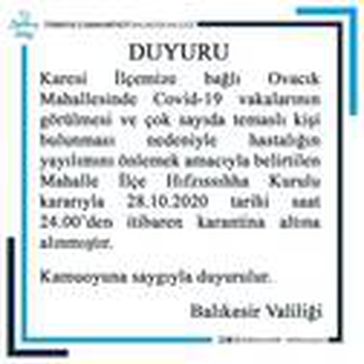 Balıkesir\'de Ovacık köyü karantinaya alındı