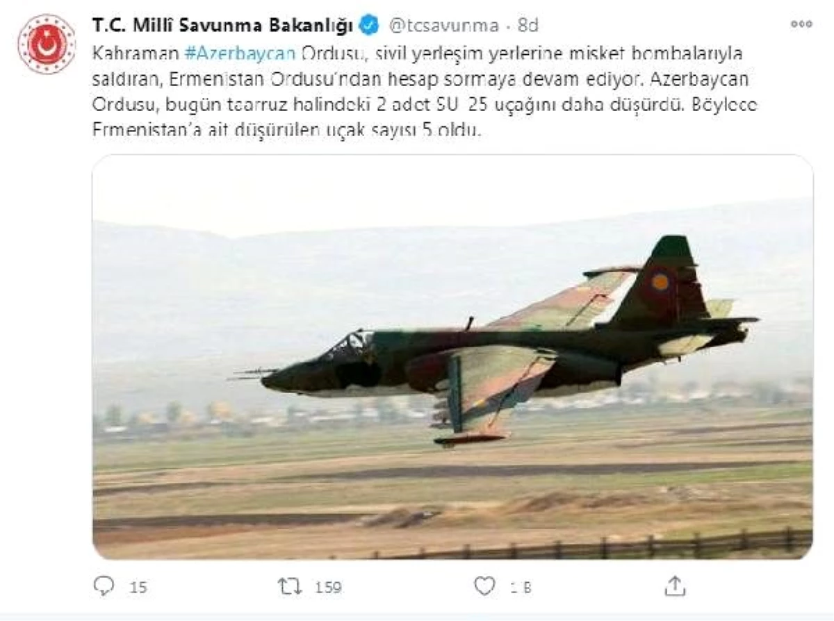 MSB: Ermenistan\'a ait düşürülen uçak sayısı 5 oldu