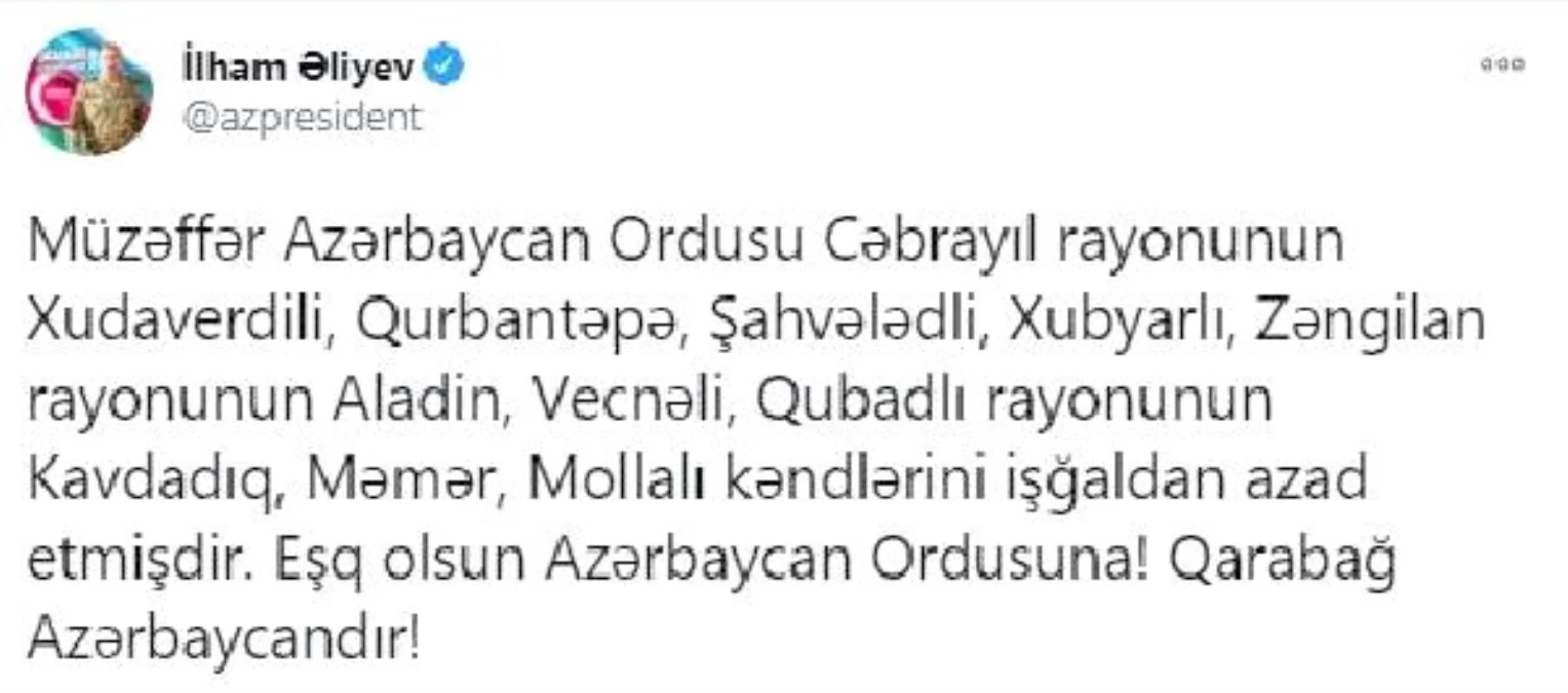 Son Dakika | Azerbaycan Cumhurbaşkanı Aliyev duyurdu: 9 köy daha işgalden kurtarıldı