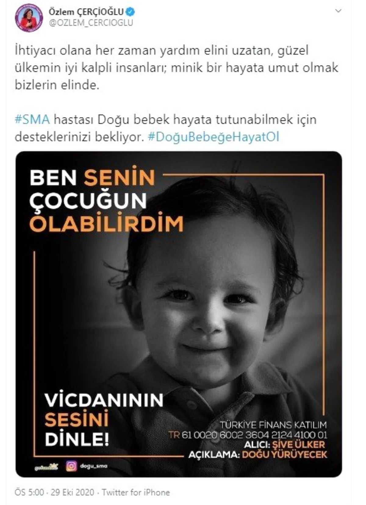 Başkan Çerçioğlu, SMA hastası Doğu bebeğe destek istedi