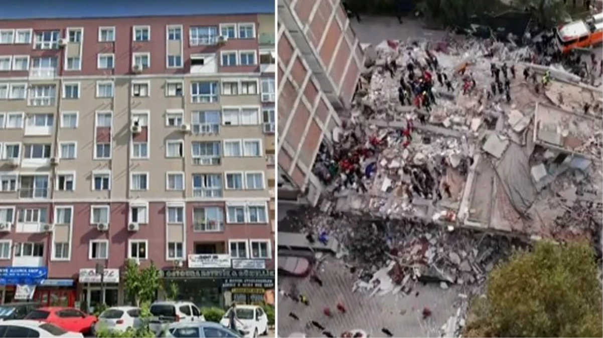 Depremin şiddetini gözler önüne seren tablo! 8 katlı binanın depremden önceki ve sonraki hali
