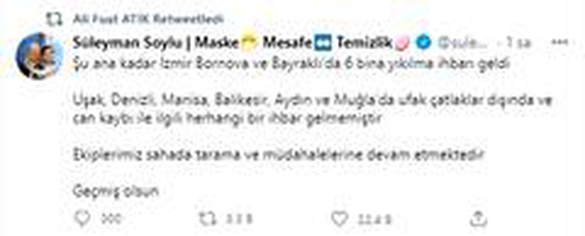 İzmir depreminden sonra Vali Atik\'ten açıklama