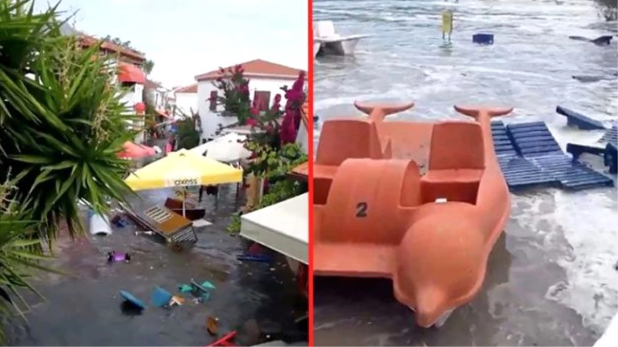 İzmir\'deki deprem sonrası tsunami paniği! Cadde ve sokaklar göle döndü