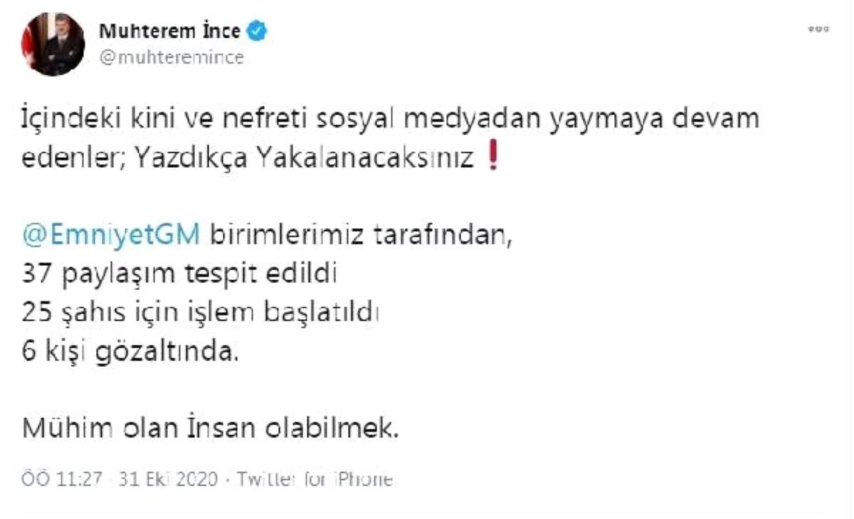 İzmir\'deki depremle ilgili kin ve nefret içerikli paylaşım yapan 6 şüpheli yakalandı