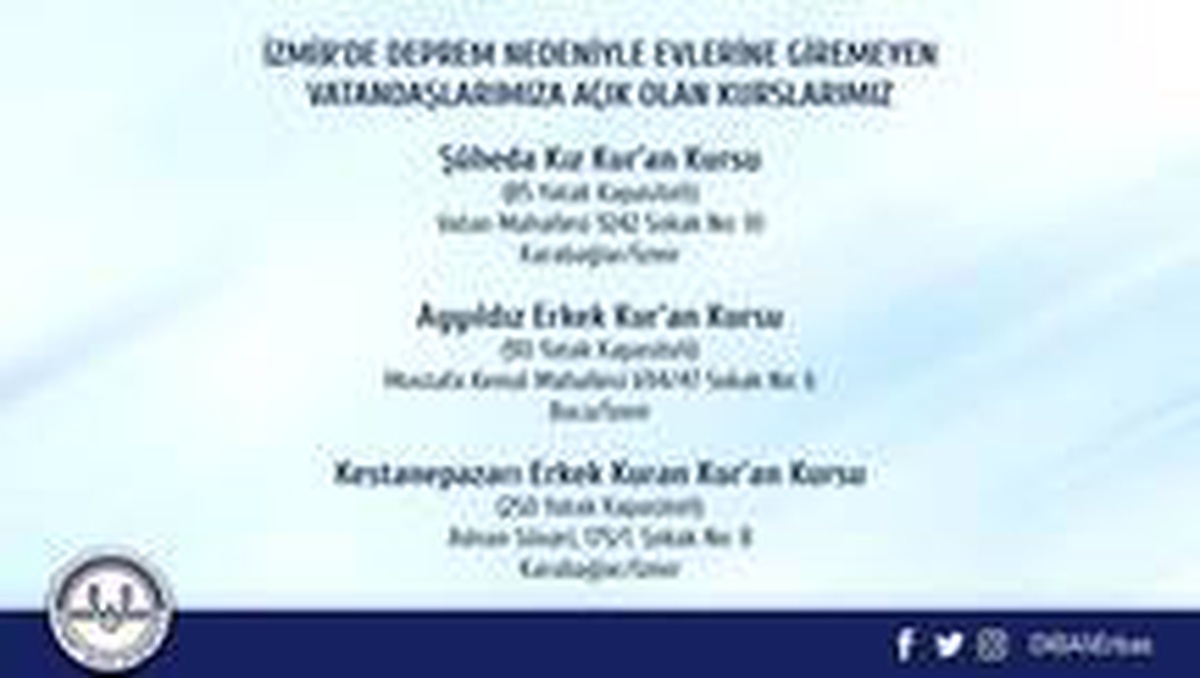 Diyanet işleri Başkanı Erbaş duyurdu: " 3 Kur\'an Kursumuzun kapıları vatandaşlarımıza açıktır"