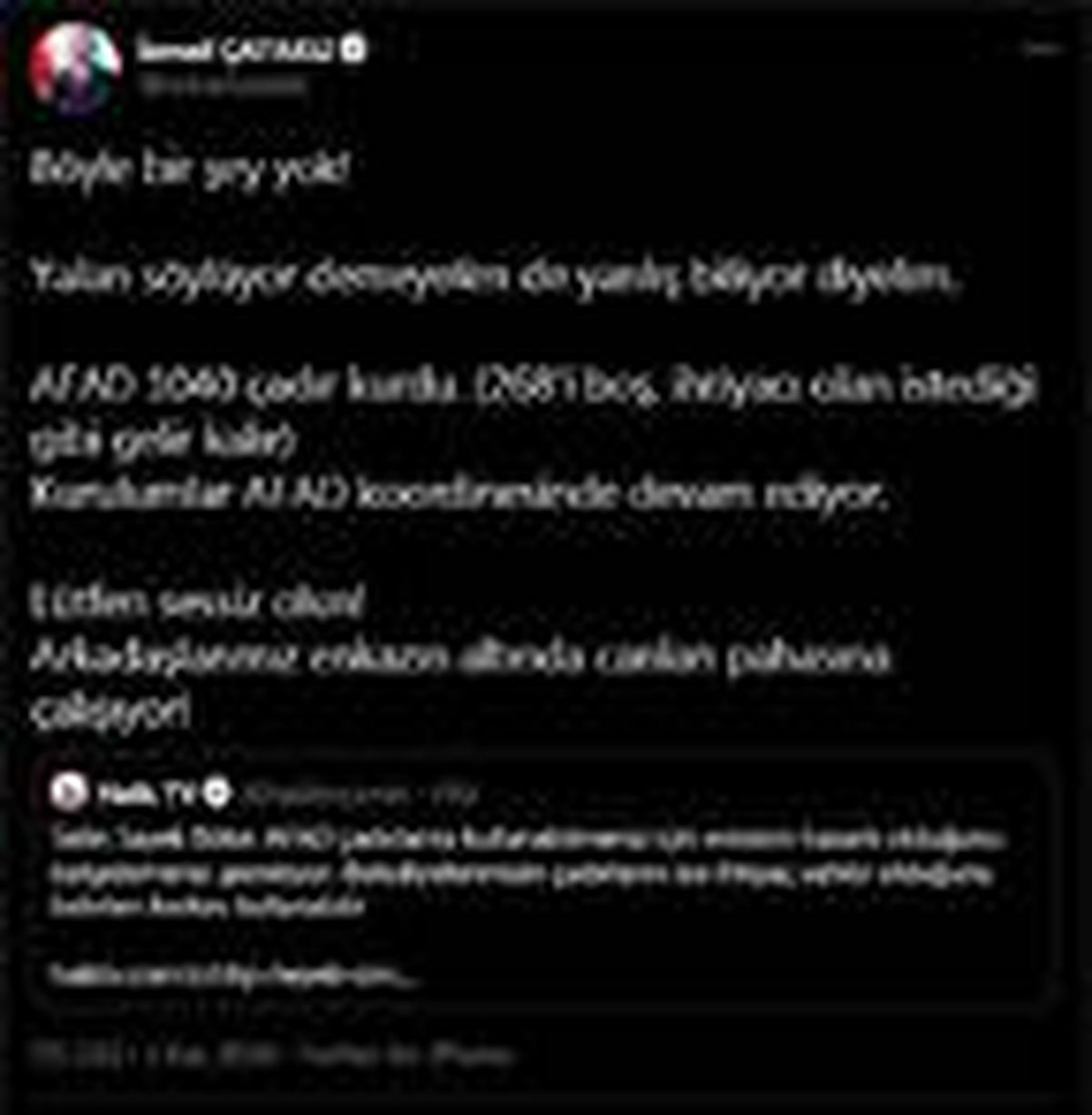 Bakan Yardımcısı Çataklı: AFAD 1040 çadır kurdu, 268\'i boş