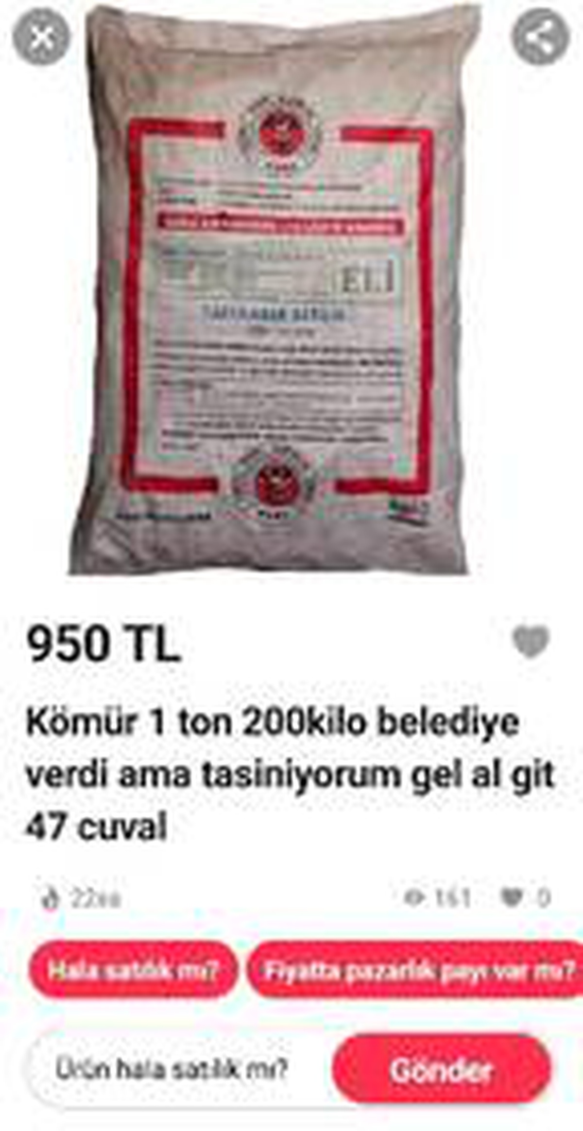 Belediyenin verdiği kömürleri satışa çıkardı