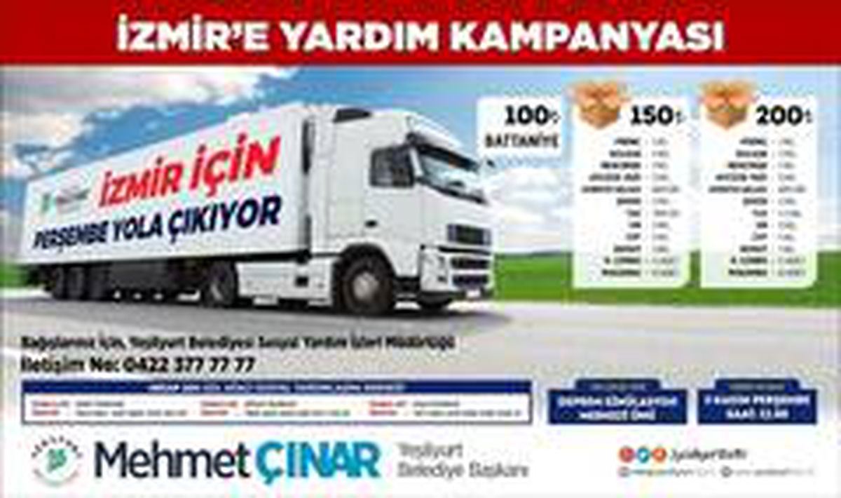 Yeşilyurt Belediyesi, İzmir\'de ki depremzedeler için yardım kampanyası başlattı