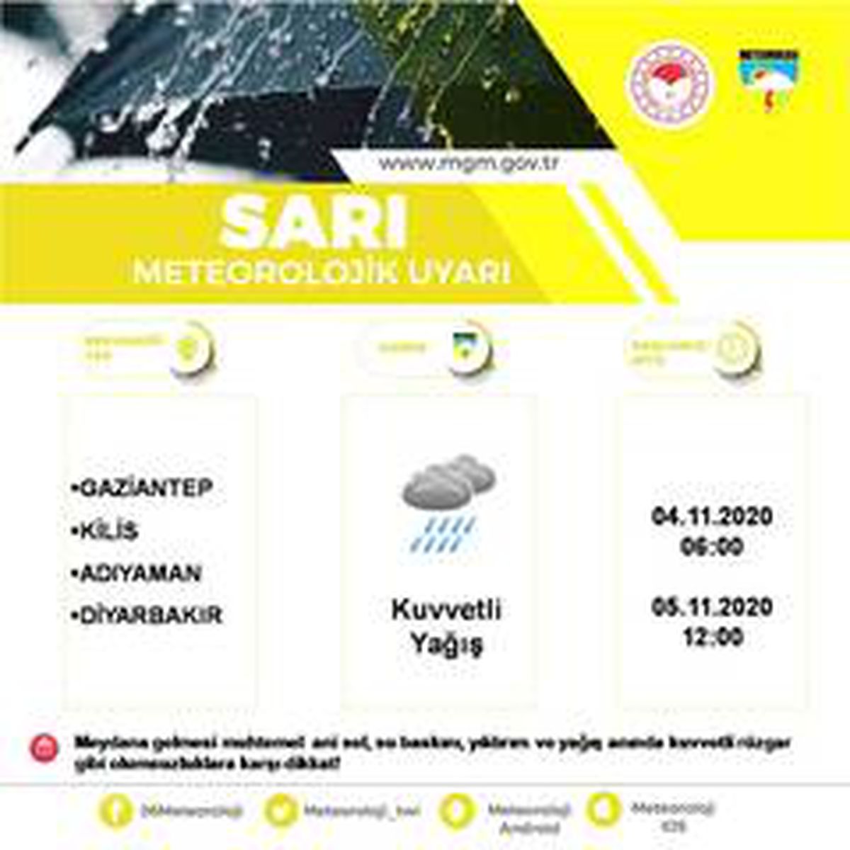 Gaziantep\'te yağış uyarısı