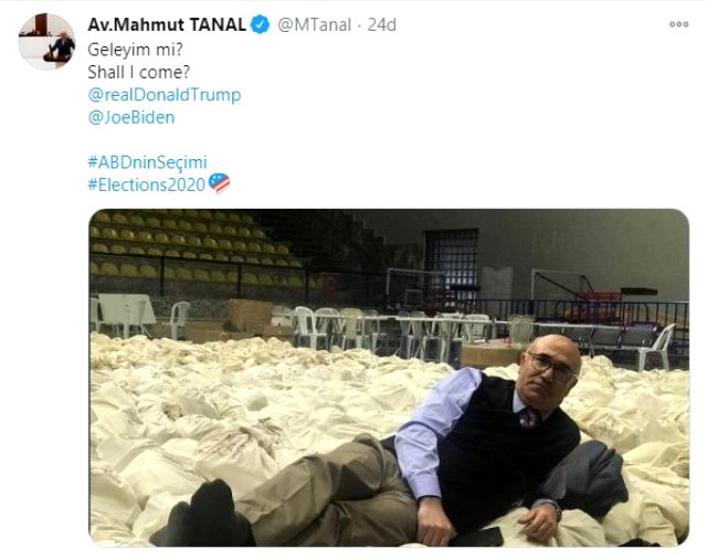 Mahmut Tanal, oy çuvalı üzerindeki pozunu paylaşıp Trump ve Biden'a sordu: Geleyim mi?