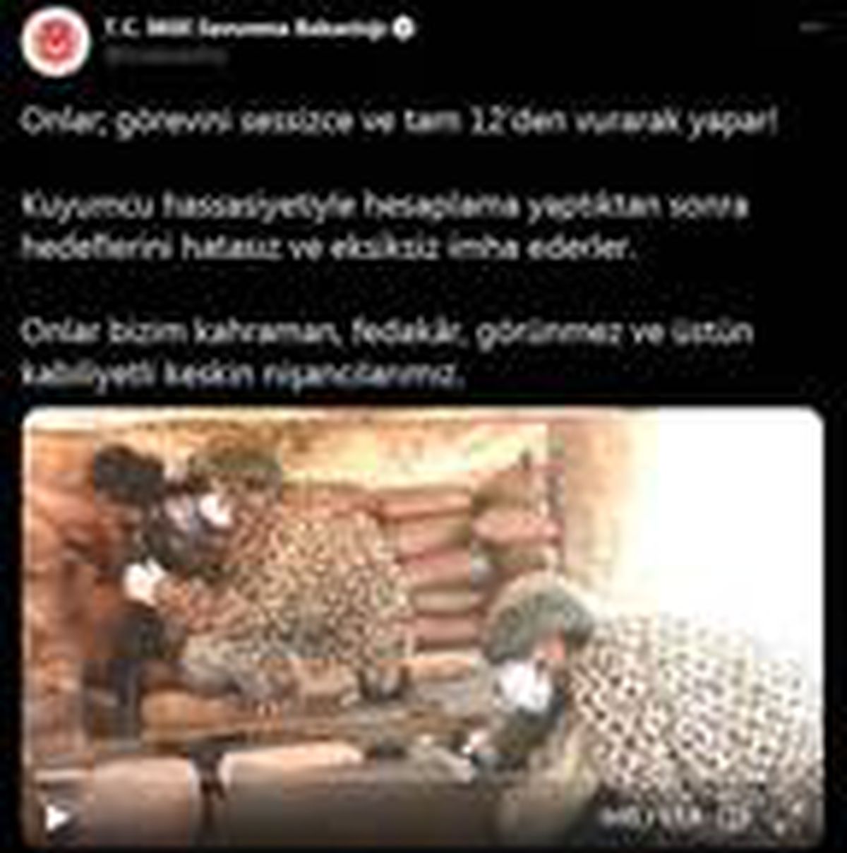 MSB, keskin nişancıların görüntüsü paylaştı: Onlar; görevini tam 12\'den vurarak yapar