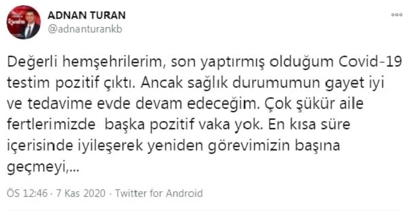 Son dakika haberleri! Kandıra Belediye Başkanı Turan, koronavirüse yakalandığını açıkladı