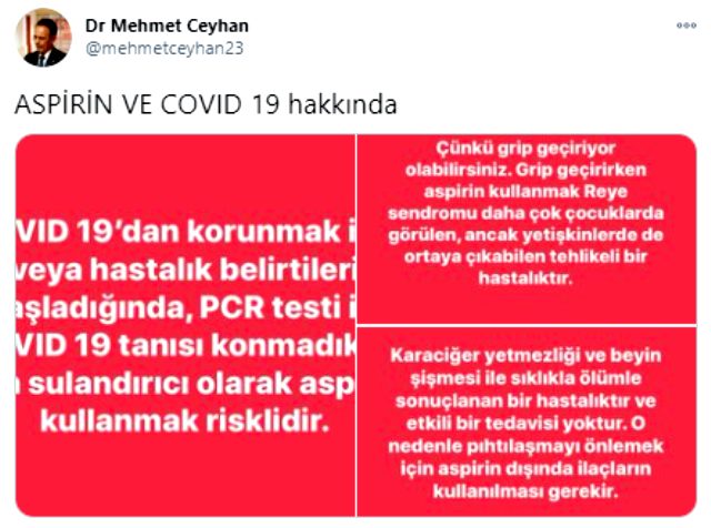 Prof. Dr. Mehmet Ceyhan'dan aspirin uyarısı: Koronavirüs tanısı konmadıkça kullanmayın