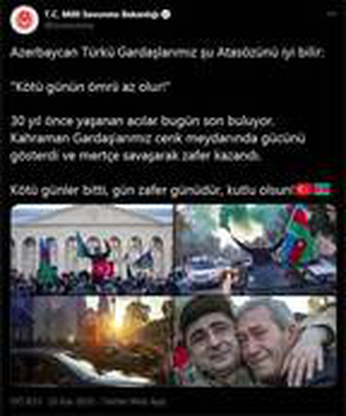 Son dakika haber: MSB: Kahraman gardaşlarımız mertçe savaşarak, zafer kazandı