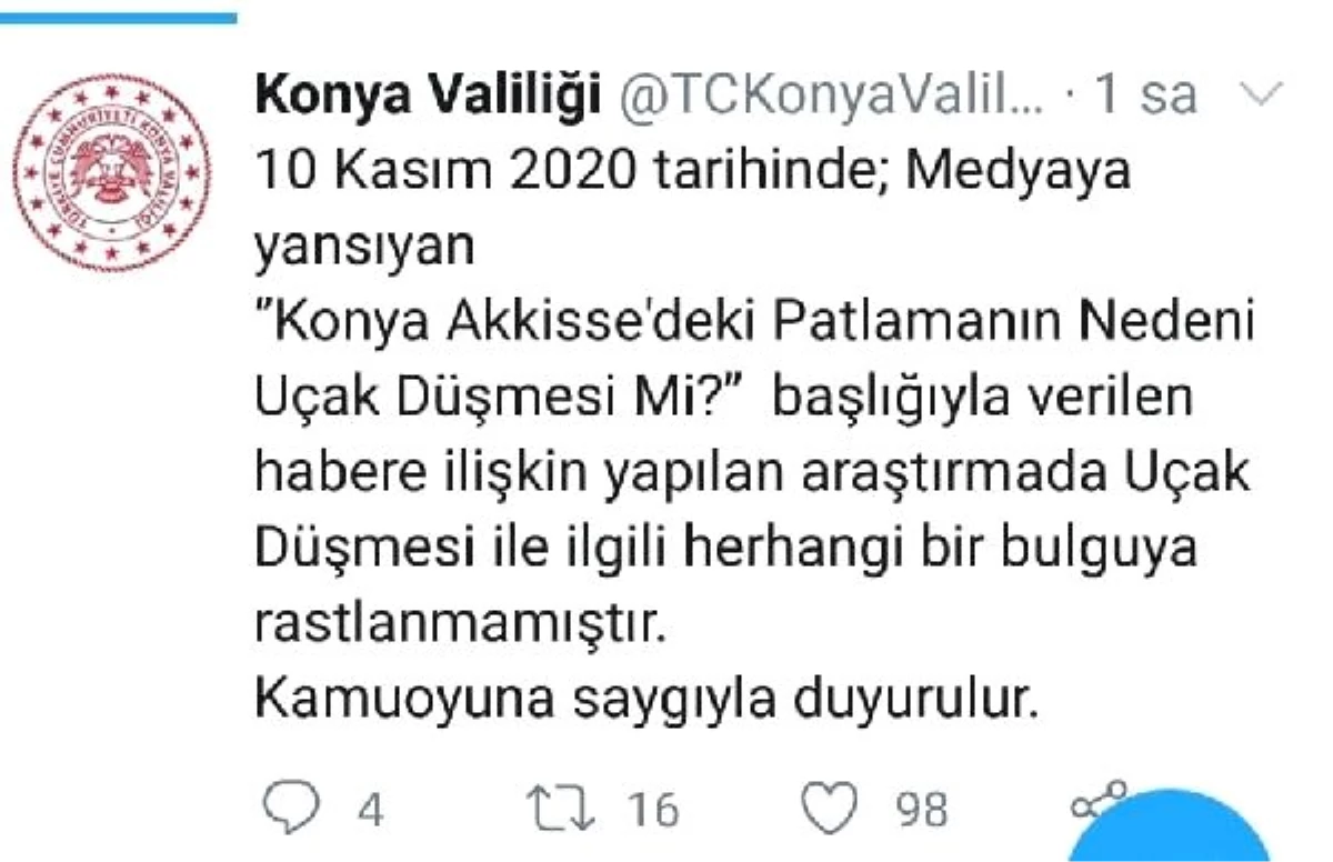 Son dakika... Konya Valiliği: Uçak düşmesi ile ilgili bulguya rastlanılmamıştır