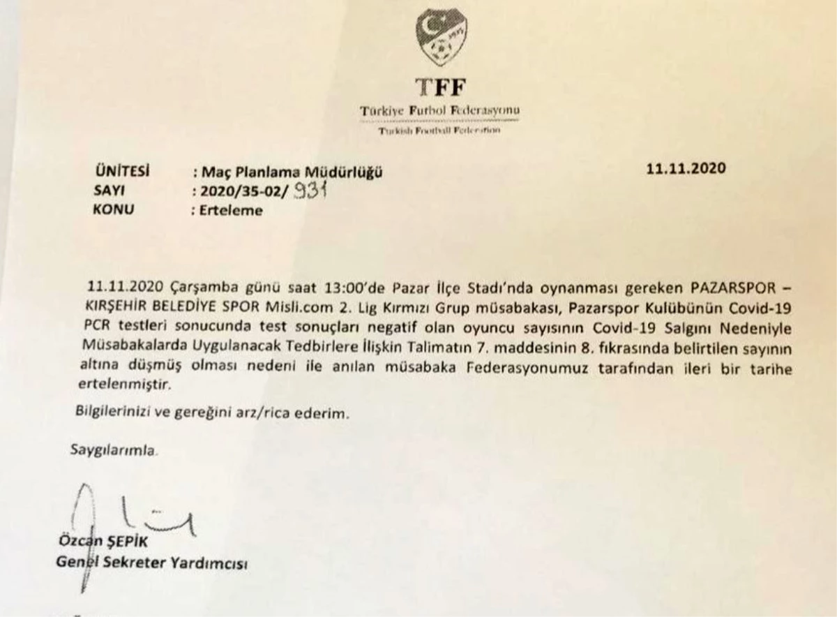 Pazarspor-Kırşehir Belediyespor maçının ertelenmesine tepki