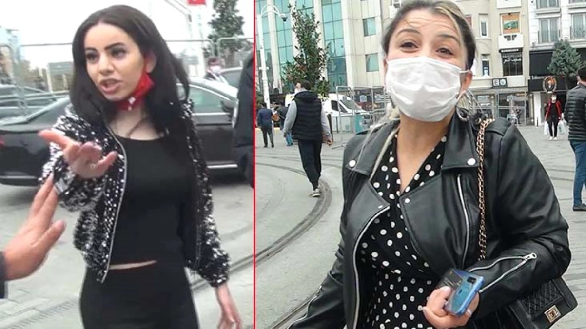 Taksim\'de maske takmadıkları için ceza yiyen turist kadınlar, küfür edip gazetecilere saldırdı