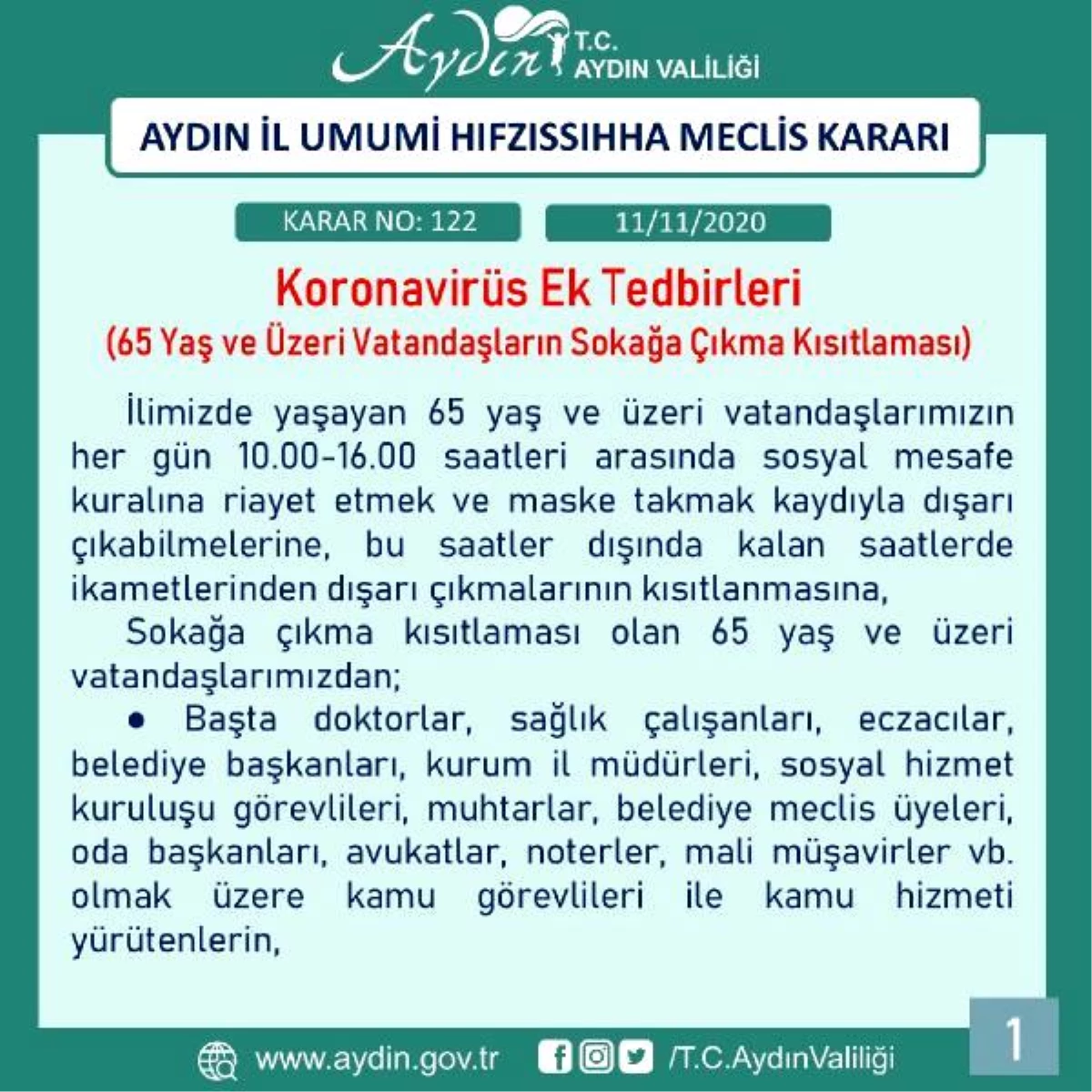 Son dakika gündem: 65 yaş ve üstüne Aydın\'da kısıtlama geldi