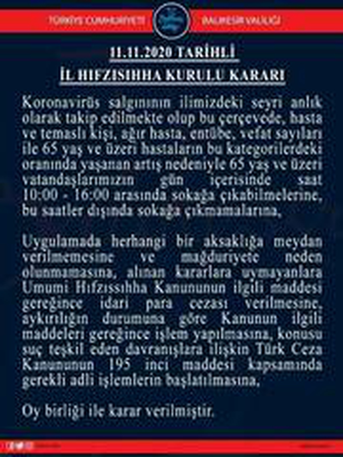 Siirt\'te 65 yaş ve üstü vatandaşlara sokağa çıkma kısıtlaması getirildi