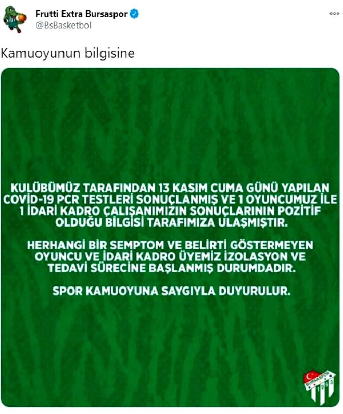 Frutti Ekstra Bursaspor\'da 2 korona vakası