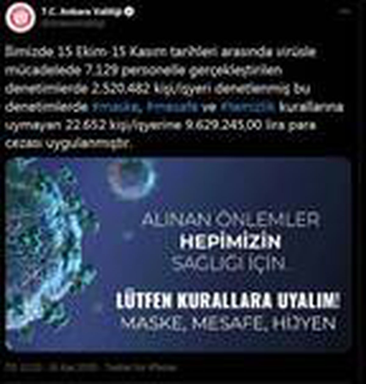 Ankara\'da 1 ayda 9 milyon lira \'koronavirüs\' cezası