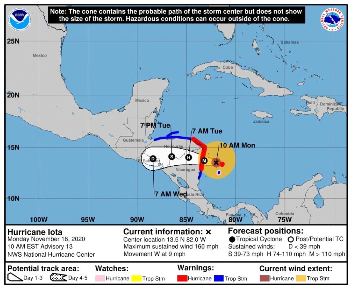 Iota Kasırgası\'nın kategori 5 seviyesinde Orta Amerika\'yı vurması bekleniyor