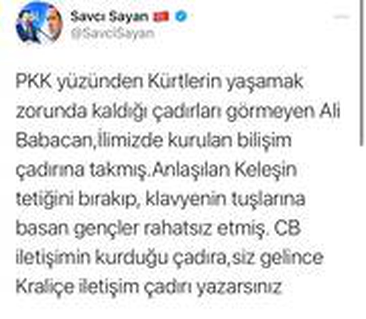 Başkan Sayan\'dan Babacan\'ın sözlerine tepki