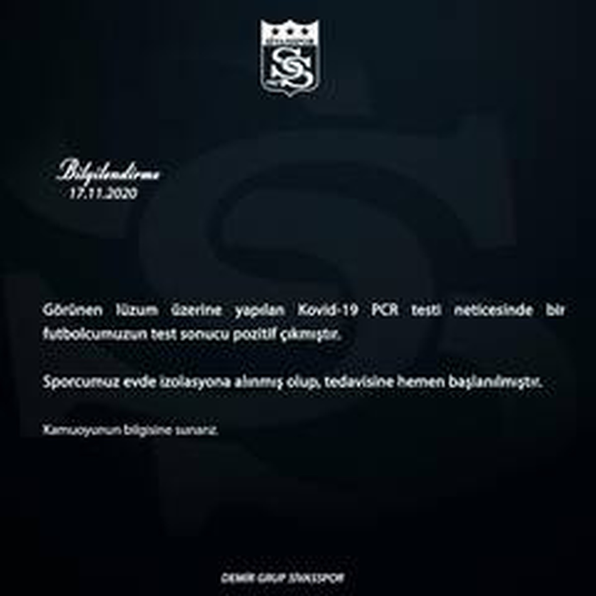 Sivasspor\'da 1 futbolcunun testi pozitif çıktı!