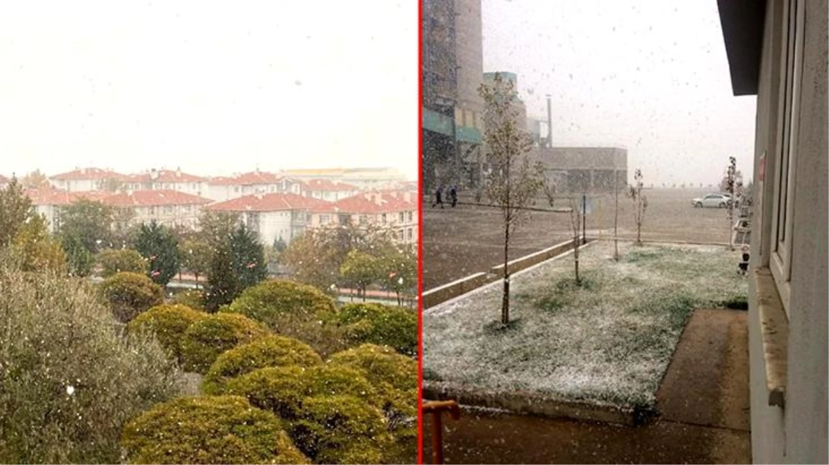 Başkent Ankara\'da mevsimin ilk karı yere düştü, vatandaşlar şaşkınlık geçirdi