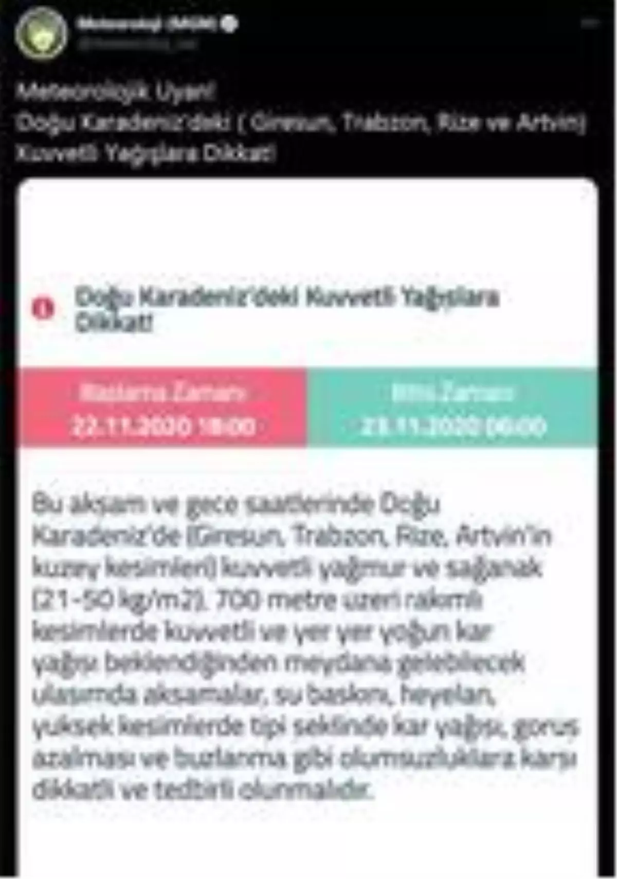 Meteorolojiden Doğu Karadeniz için kuvvetli yağış uyarısı