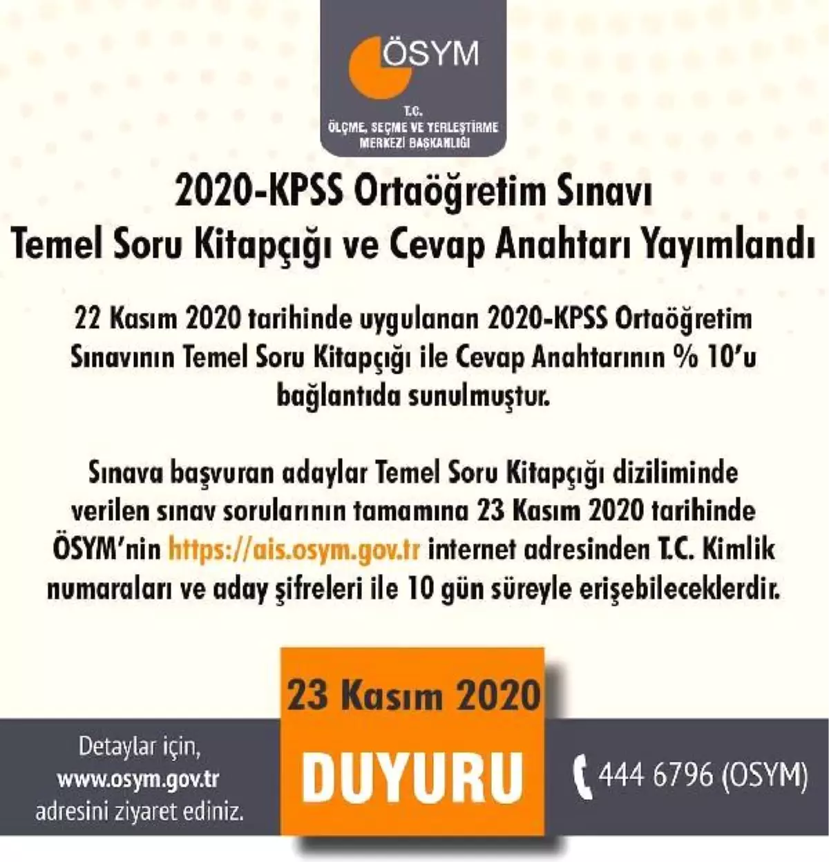 2020-KPSS ortaöğretim temel soru kitapçığı ve cevap anahtarı yayımlandı