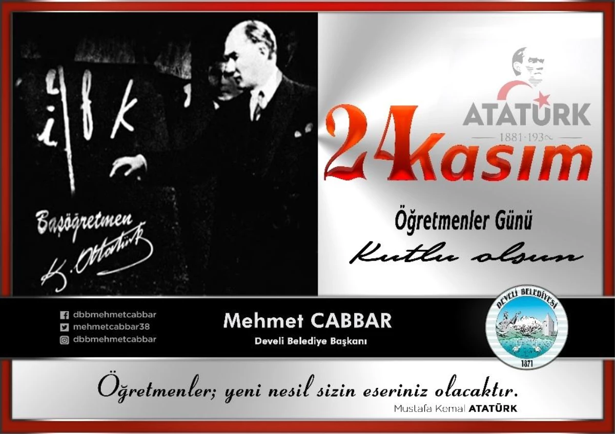 Başkan Mehmet Cabbar\'dan 24 Kasım Öğretmenler Günü mesajı