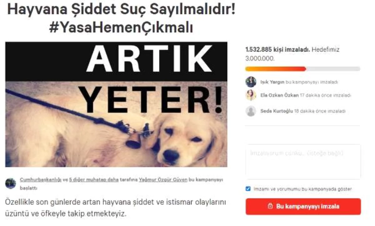 Hayvana şiddet yasası için 1,5 milyon imza