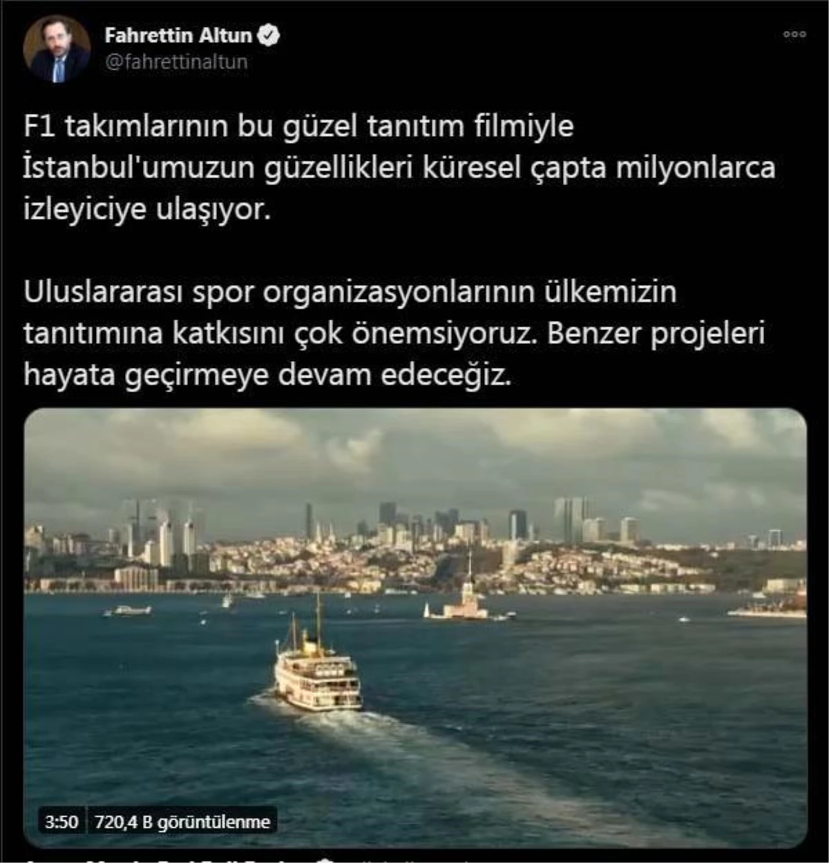 İletişim Başkanlığınca Formula 1 kapsamında hazırlanan İstanbul tanıtım filmi yayınlandı