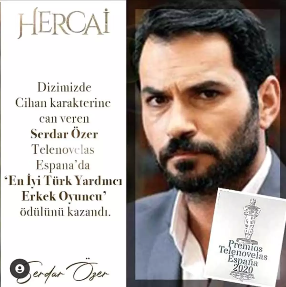 Hercai\'nin yıldızı Serdar Özer\'e İspanya\'dan ödül